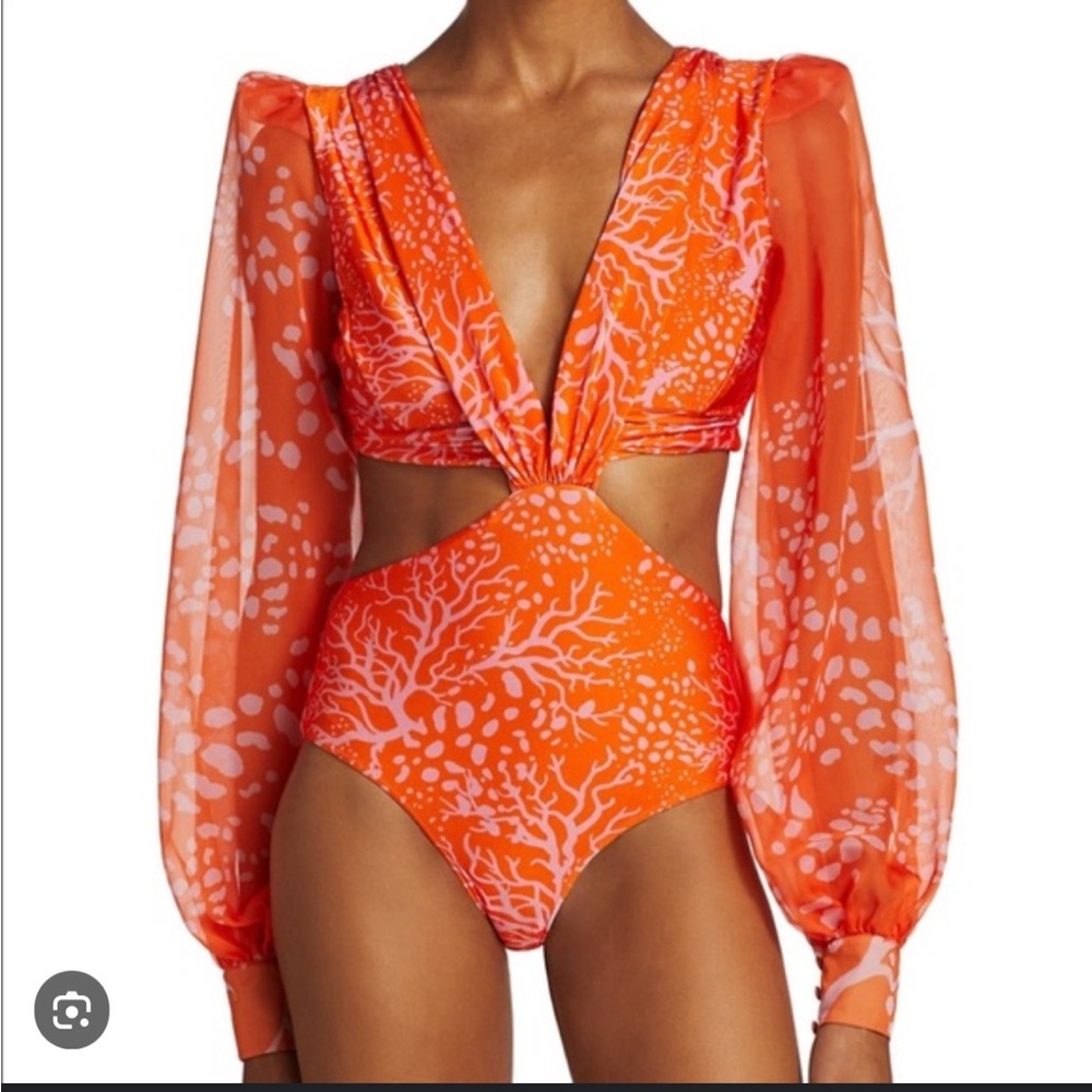 PatBo Coral Print Cutout Bodysuit